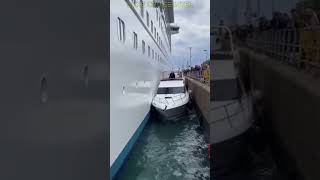 Cruise Ship Pins Yacht Against Dock – Crowd Watches In Shock