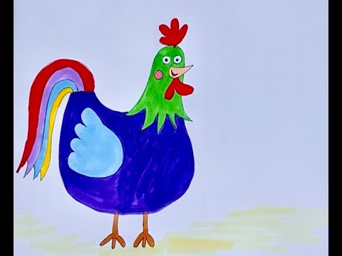 Hahn malen zeichnen einfach für Kinder, Hahn nachmalen lernen leicht, Tutorial kids