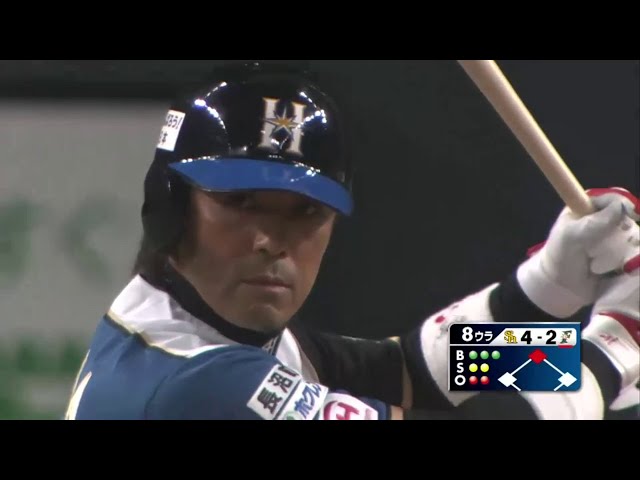 8回裏 ファイターズ・稲葉が代打で登場!! 二死2塁のチャンスで「稲葉ジャンプ」も… 2014/7/12 F-H