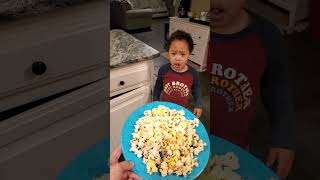 I guess he will not eat this again🤣 | Popcorn shells stuck in his throat🤦‍♀️ #son #reaction #popcorn