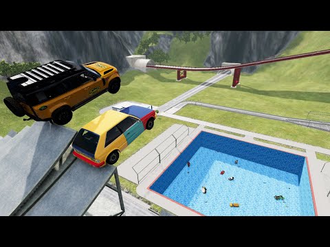 Tower Diving High Speed Car Jumps In Empty Pool (Crash Test) - BeamNG.drive Epic Pool Jumps