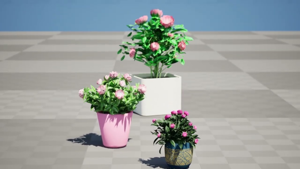 Pink Peony Trio 3D Model