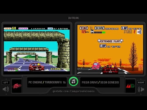 Outrun (Pc Engine vs Mega Drive) Side by Side Comparison (TurboGrafx 16 vs Sega Genesis)