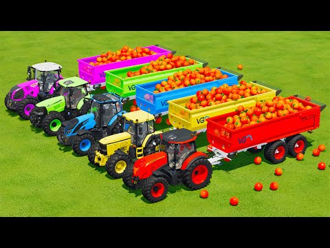 LOAD ORANGES AND TRANSPORT BATTLE WITH JOHN DERRE, McCORMICK, CASE, VALTRA & CLAAS TRACTORS - Farmin