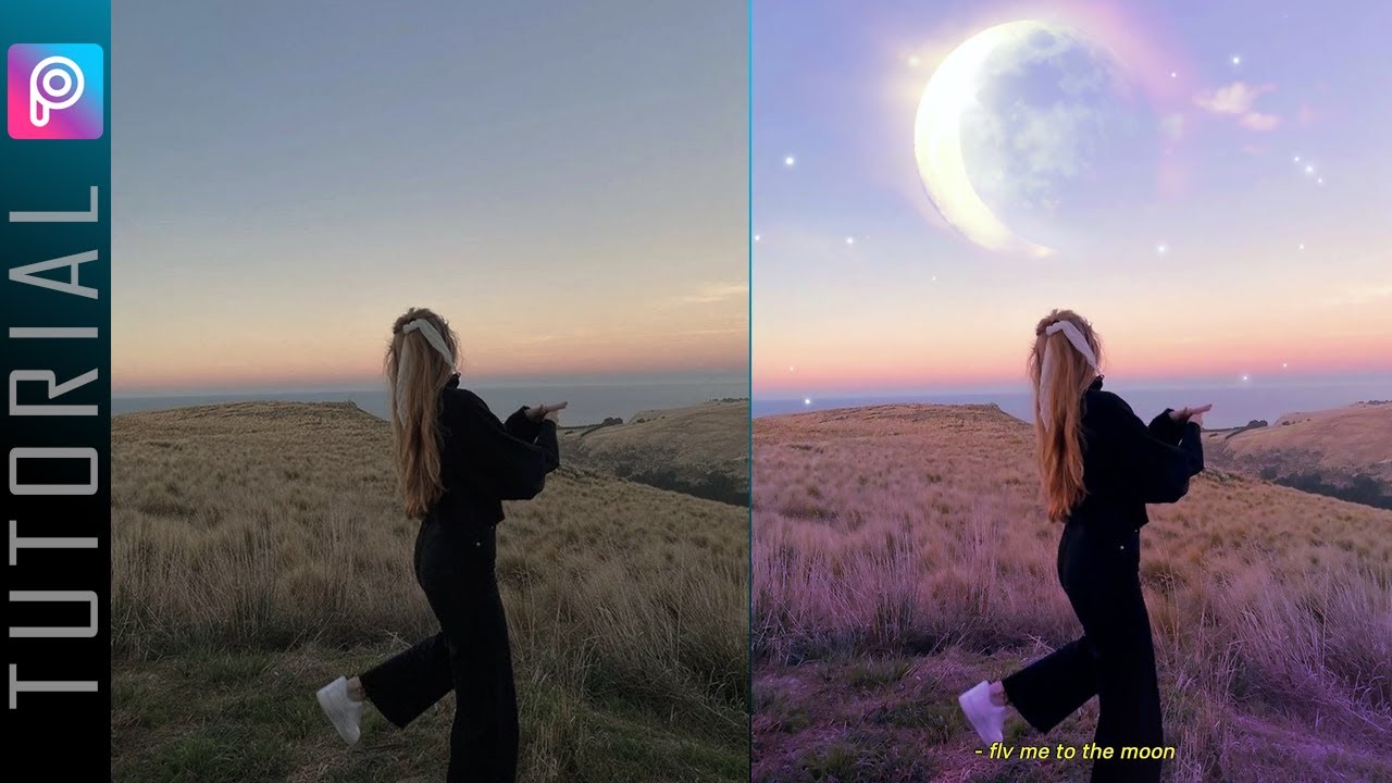 How to add a giant moon in the picture | PicsArt Tutorial | Step by step how to edit photo on mobile