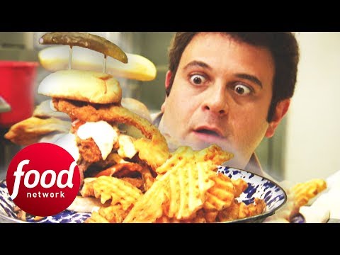 Adam Struggles To Beat This 5 LB Sandwich Filled With All Kinds Of BBQ Meats | Man v Food