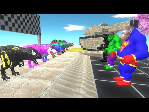 DC SUPERHEROES SPEED CHAMPIONS RACE DINOSAURS DEATH RUN - Animal Revolt Battle Simulator ARBS