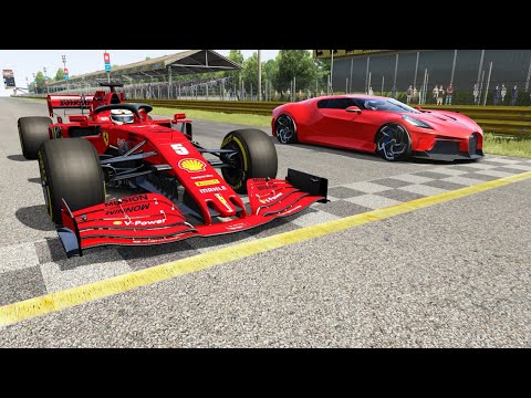 F1 Ferrari SF1000 2020 vs Bugatti La Voiture Noire at Monza Full Course