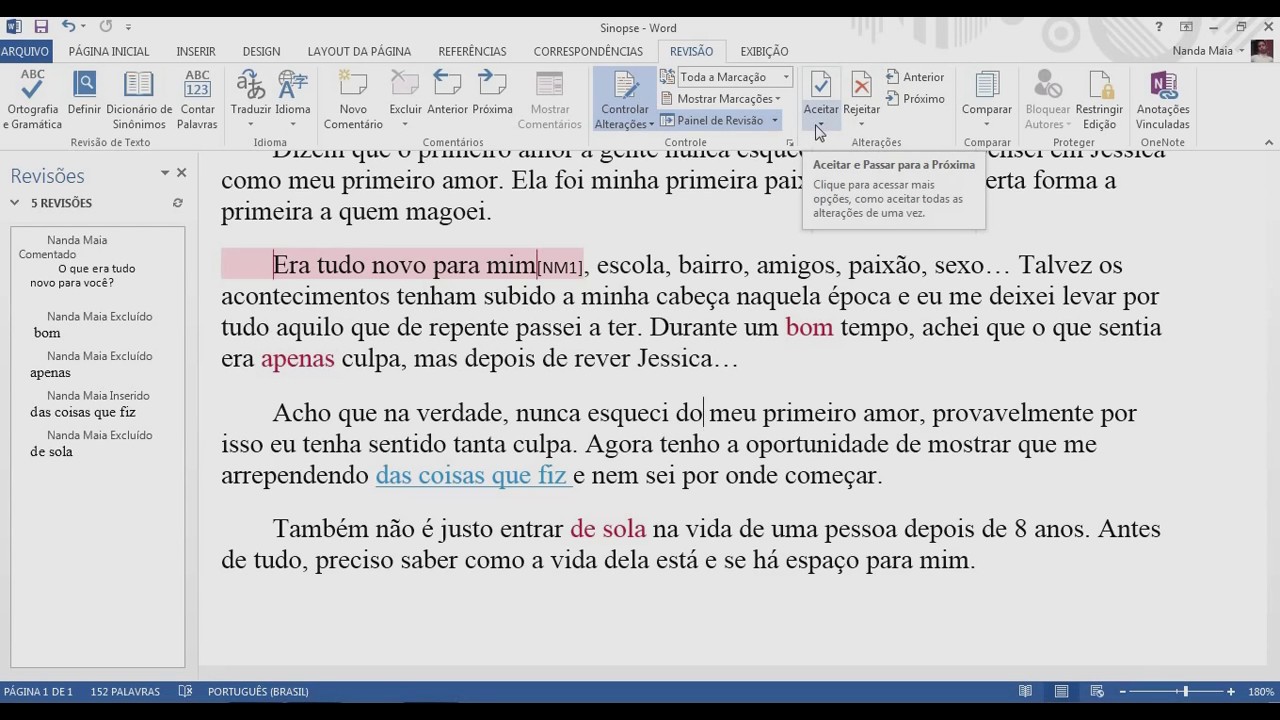 Usando o modo de Revisão do Word.