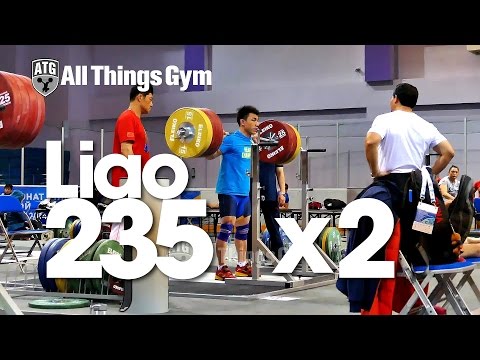 Liao Hui 235 x2 Squat Almaty 2014 World Weightlifting Championships Training Hall