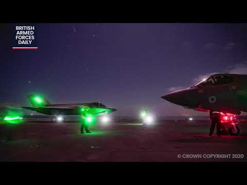 F 35B jets undertake night flying operations on HMS Queen Elizabeth
