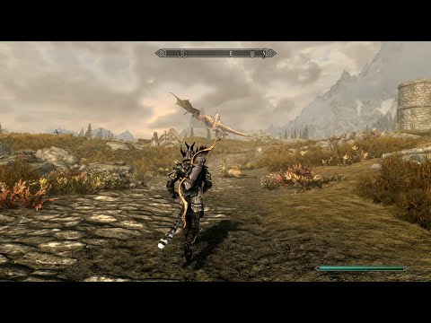 Skyrim - Un gigante cerca di cavalcare un drago