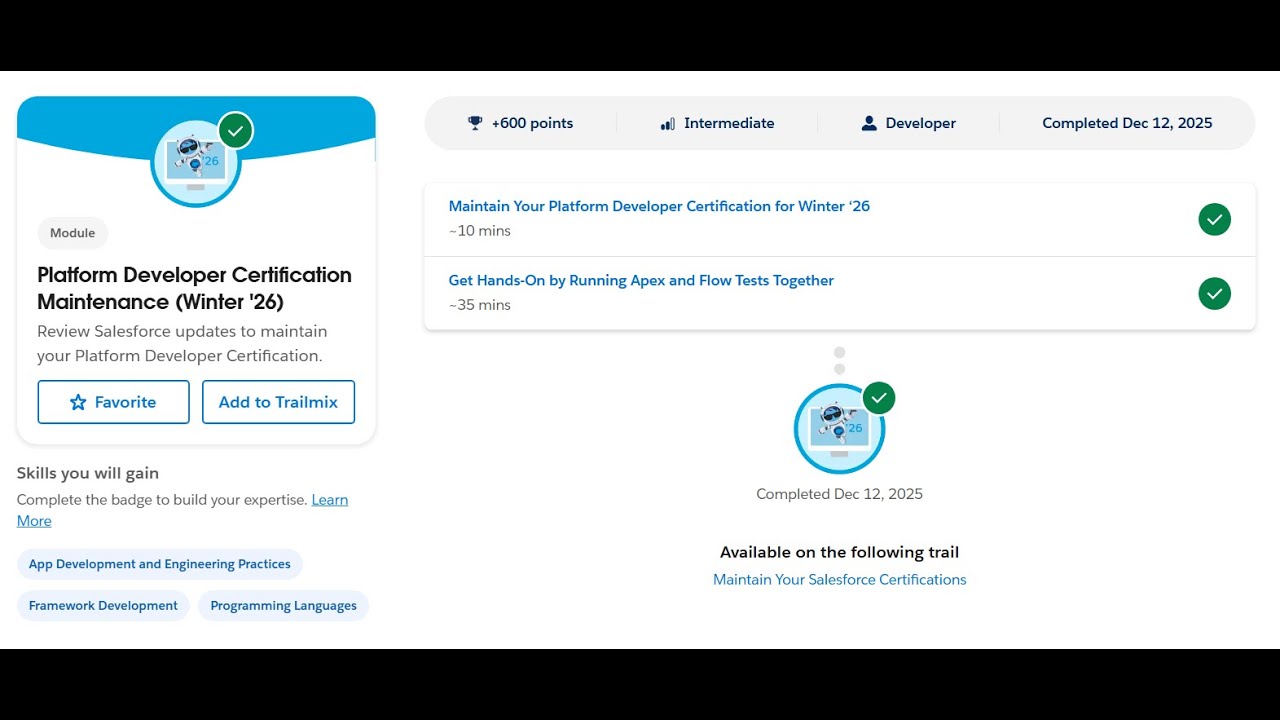 Platform Developer Certification Maintenance Winter '26 #salesforce #trailhead #solution
