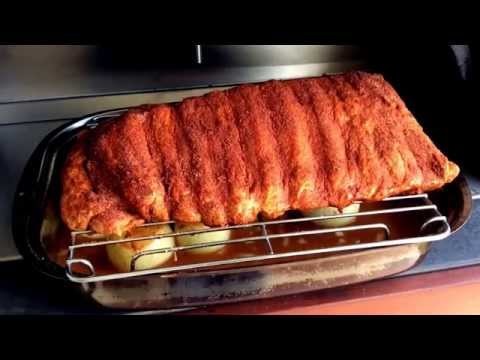 Sweet and spicy bbq American pork ribs slow cooked on...