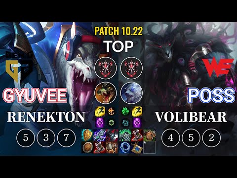 GEN gyuvee Renekton vs WE Poss Volibear Top - KR Patch 10.22