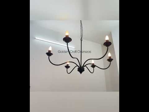 Led candle-style wrought iron pipe black six arms chandelier...
