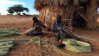 Cooking African Traditional village food for breakfast/weaving mats and brooms/African village life