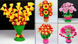 5 DIY Flowers Guldasta Made with Waste Plastic Bottle | Plastic Bottle Craft Ideas | DIY Flower Vase