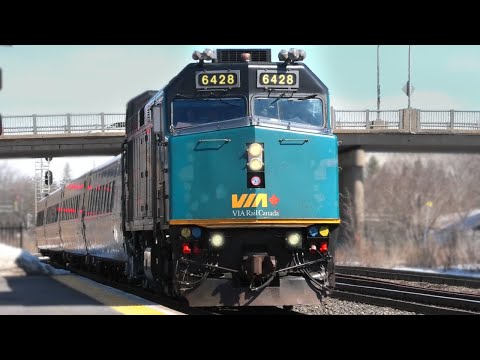 [4K] Superb K3L Horn! VIA Rail Train with Loco #6428 Stops and Departs at the Brockville Station