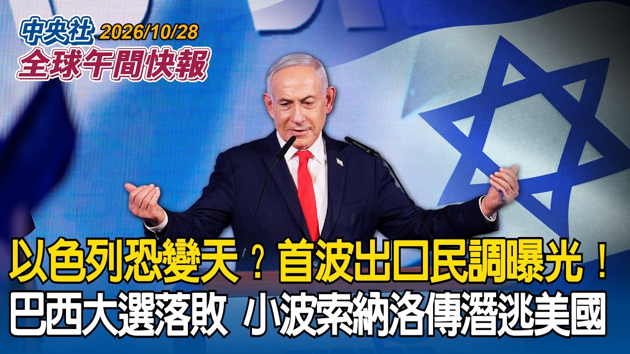 以色列恐變天？首波出口民調曝光！｜巴西大選落敗　小波索納洛傳潛逃美國｜姆巴佩陷「辱華」風波　遭中國各界全面封殺｜2026/10/28 中央社全球午間快報