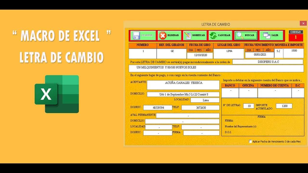Macro de Excel Letra de Cambio