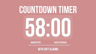 58 MINUTE COUNTDOWN TIMER ⏳ WITH SOFT ALARMS 🌸