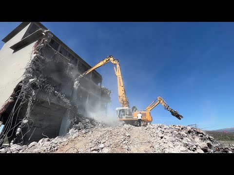 Liebherr & Caterpillar Excavators Demolishing 50 Meters Building- Sotiriadis/Labrianidis Demolitions