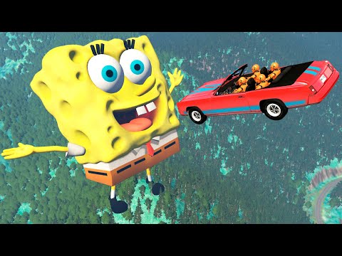 BeamNG.drive - Cars Jumping into Mouth of Spongebob and Patrick