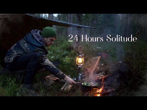 24 Hours Bushcraft Solo Overnight in the RELAXING Forest, Natural Firewall🏕️🍂