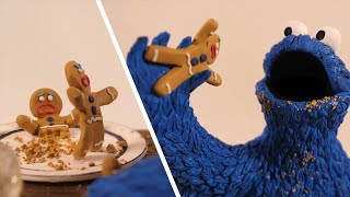 I made Cookie Monster terrorizing Gingerbread Men