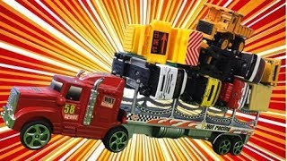 トミカのミニカーをトラックに山のように積み上げるヨ!はたらくくるまのトレーラーとトラックどっちが多く働く車を乗せる事ができるか対決だヨ!Gizmone