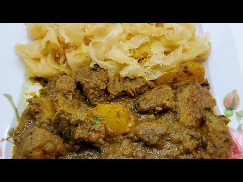 Trini style Curried Beef and Aloo(Potato) with Paratha Roti/Buss up Shut