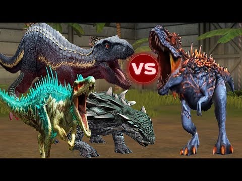 ALPHA 06 T.Rex Boss vs INDORAPTOR AND BARYONYX Jurassic World Halloween Update Hack Dinosaur Battle