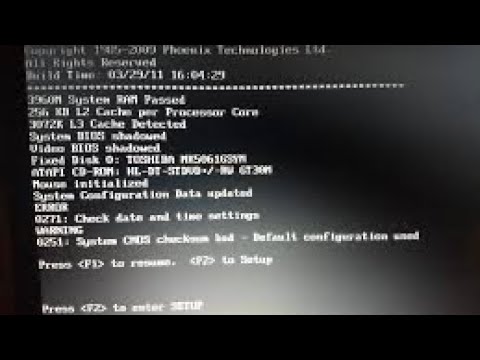 Error 0271: Check date and time Warning 0251: System CMOS checksum bad Fixed it !
