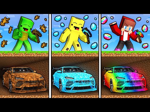 JJ’s OVERPOWERED vs Mikey’s POOR vs Banana Kid’s RICH Underground CAR - Maizen Minecraft