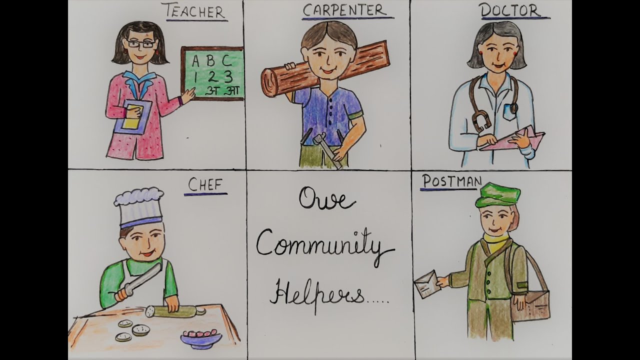 How to draw and color Community Helpers step by step ll Drawing of community helpers easily for kids