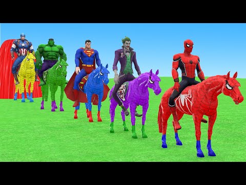 Red Horse Spiderman Crossing On Shark Bridge Spiders With Rainbow Horse Rescue Baby Animals Game