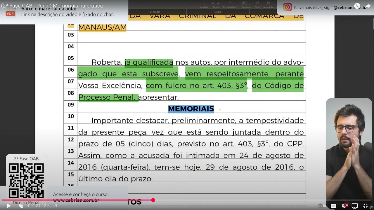 (2ª Fase OAB - Penal) Memoriais na prática