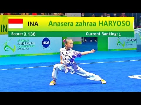 Anasera Zahraa Haryoso 🇮🇩 9.13 score🥇 Changquan (Group C Girls), 8th World Junior Wushu Championship