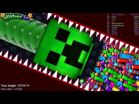 Slither.io A.I New Creeper Skin Vs Pro Snakes - Epic Skin Slitherio Vip Best Gameplay - World Record