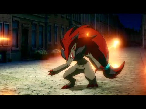 Zoroark battling Shiny Entei, Shiny Raikou, and Shiny Suicune