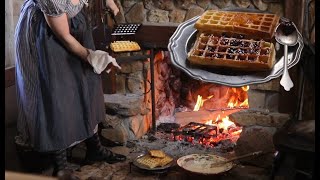 Using A 200 Year Old Waffle Iron - 1824 Waffles