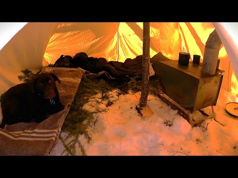Spending a Winter's Night in a Canvas Hot Tent with a Woodstove!