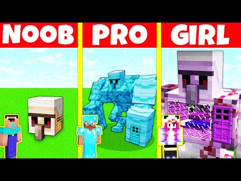 Minecraft Battle: NOOB vs PRO vs GIRL: GOLEM HOUSE BUILD CHALLENGE / Animation