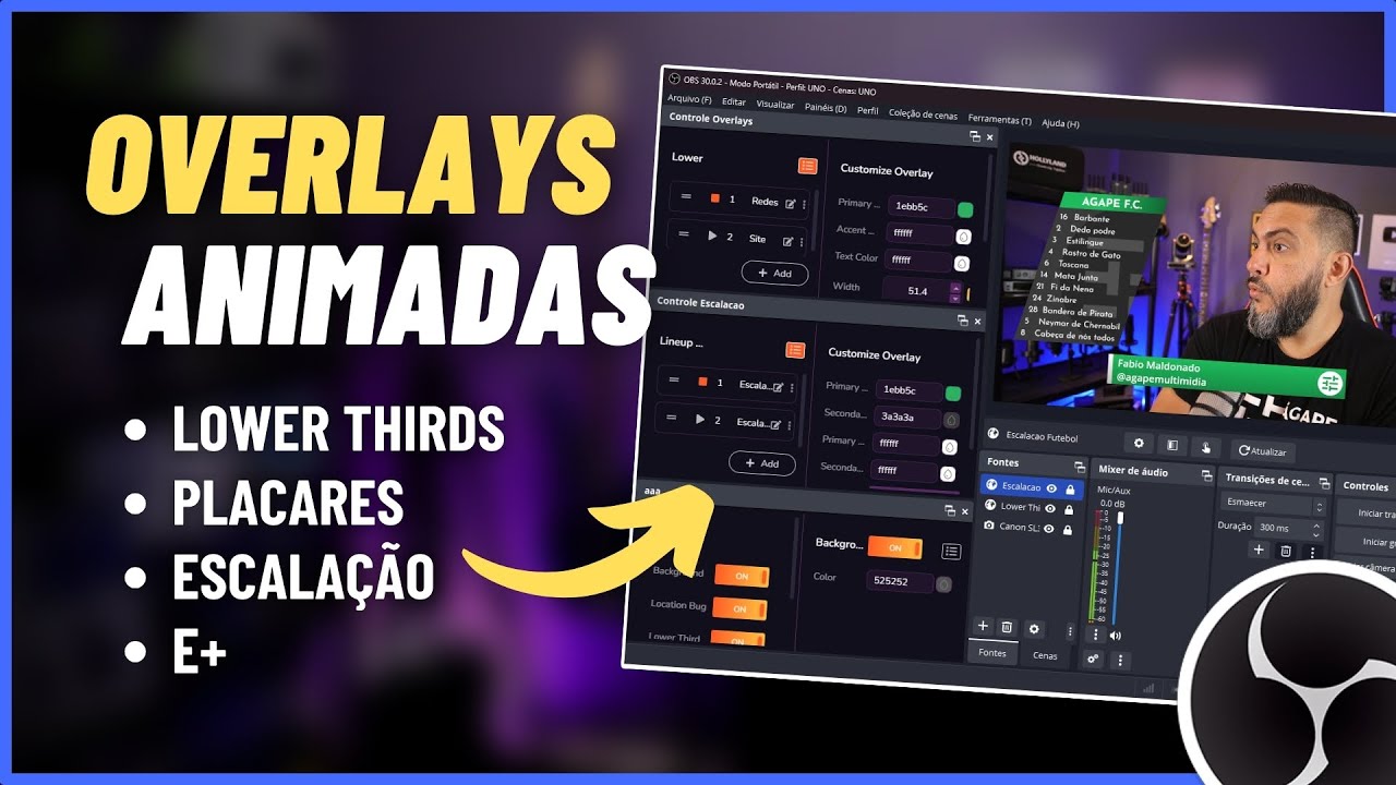 CRIE OVERLAYS ANIMADAS PROFISSIONAIS [100% GRATIS] Lower Thirds, Placar, Escalação, Carrossel (UNO)