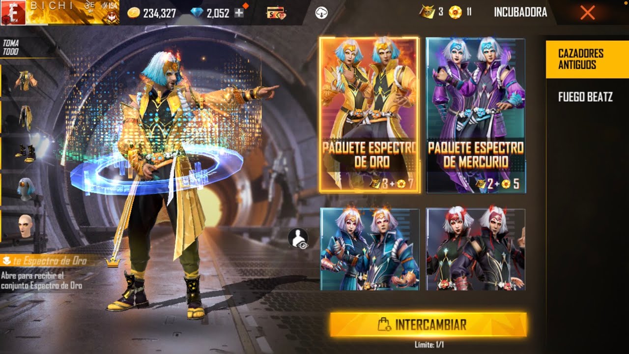 Combinación de ropa Free Fire - paquete “Espectro de oro” hombre/mujer.