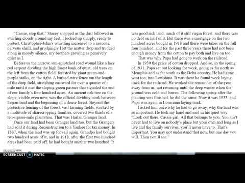 Roll of Thunder Hear My Cry- Chapter 1: part 1