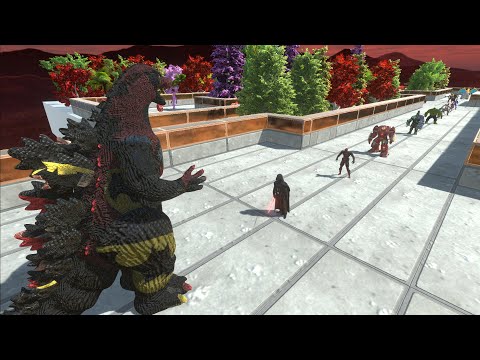 HEISEI GODZILLA SPINO BATMAN VS 4X CEBERUS COCONUT DEATH RUN - Animal Revolt Battle Simulator