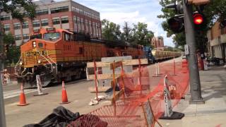 preview picture of video 'BNSF Gravel train stops in downtown Fort Collins, Colorado'