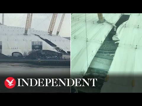 Storm Eunice: O2 Arena roof rips open as winds of up to 90mph batters UK